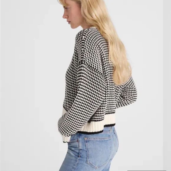 Madewell Textured-Stitch Crewneck Sweater 100% Cotton in Ivory And Black Stripe - Picture 11 of 13